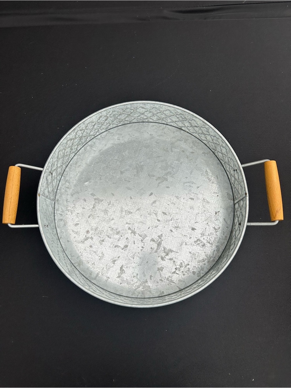 Galvanized Metal Serving Tray with Wood Handles - Silver